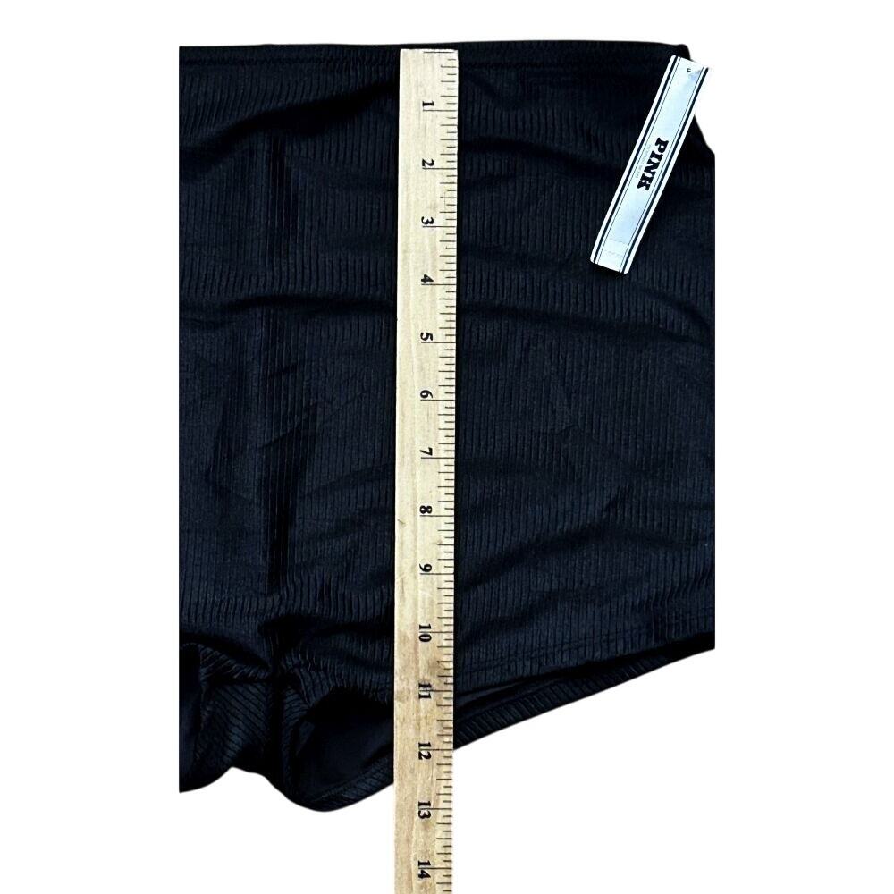 NWT PINK Victoria's Secret Black Ribbed High-Waist "Gym to Swim" Shorts Large - Picture 2 of 9